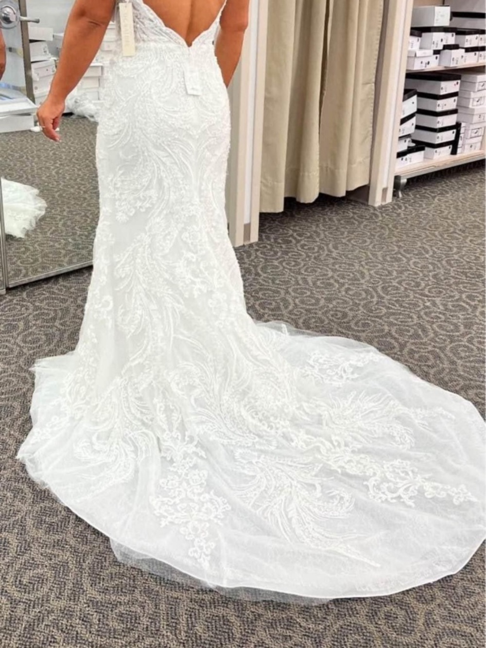 Lina White Lace-Embellished Bridal Gown with Train